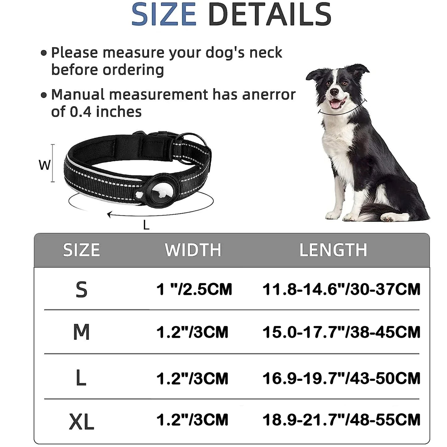 Reflective Dog Collar for Apple AirTag – Waterproof Pet Collar with Anti-Lost Tracker Holder, Secure & Adjustable Positioning Collar for Dogs & Cats