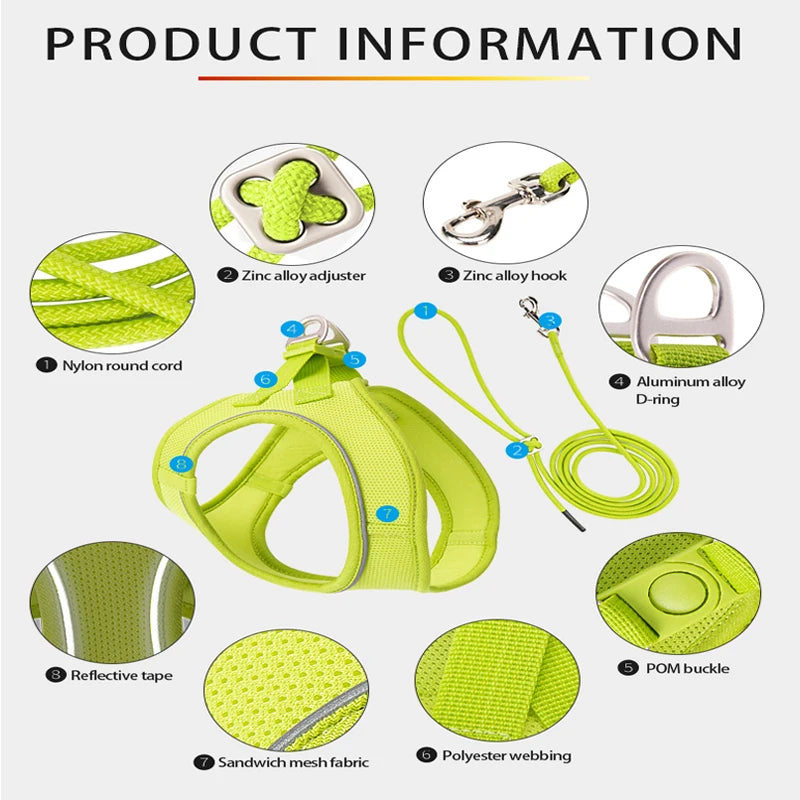 Dog Harness and Leash Set – Adjustable Reflective Pet Vest for Small & Medium Dogs, Puppies and Cats – Comfortable No-Pull Harness for Outdoor Walking (Chihuahua, Yorkie, French Bulldog)