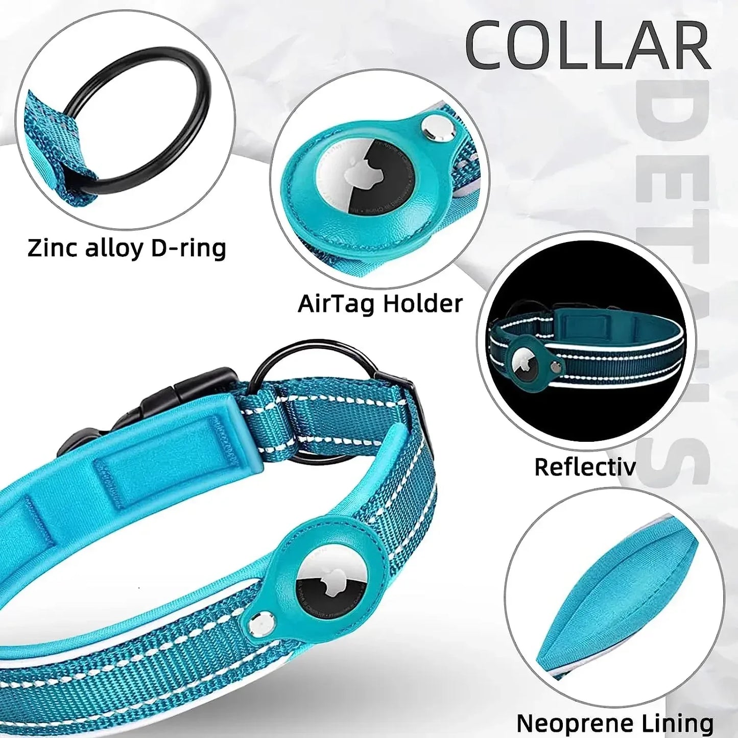 Reflective Dog Collar for Apple AirTag – Waterproof Pet Collar with Anti-Lost Tracker Holder, Secure & Adjustable Positioning Collar for Dogs & Cats