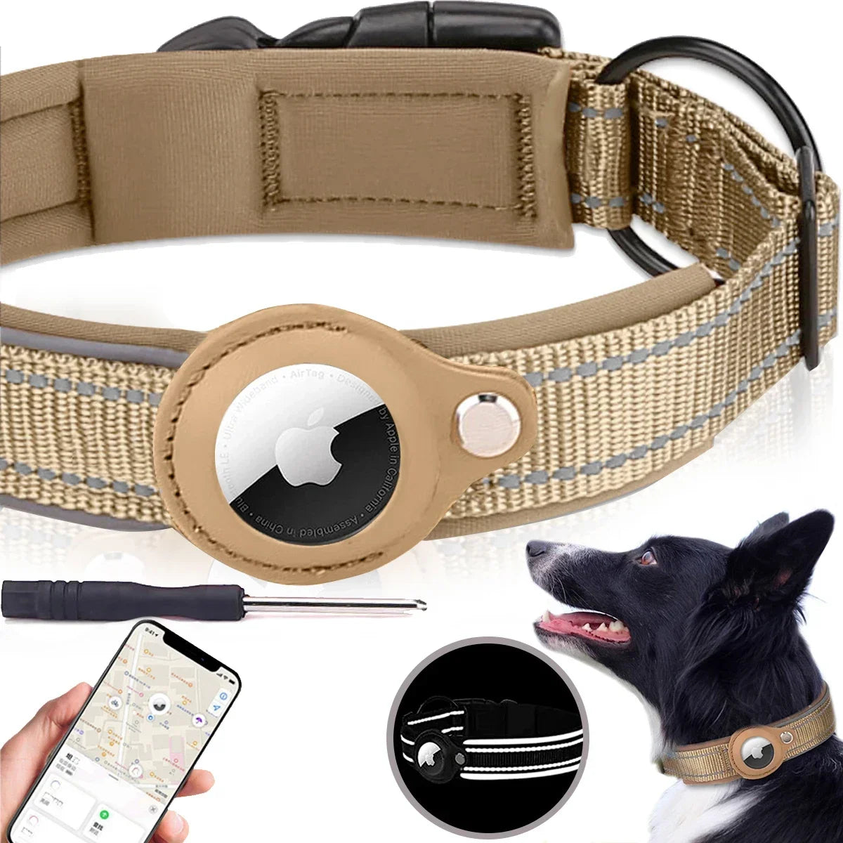 Reflective Dog Collar for Apple AirTag – Waterproof Pet Collar with Anti-Lost Tracker Holder, Secure & Adjustable Positioning Collar for Dogs & Cats