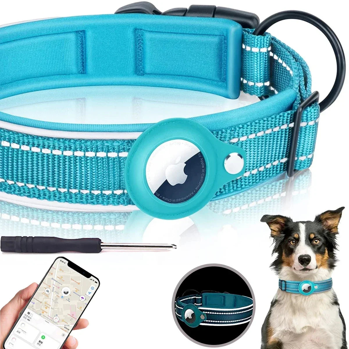 Reflective Dog Collar for Apple AirTag – Waterproof Pet Collar with Anti-Lost Tracker Holder, Secure & Adjustable Positioning Collar for Dogs & Cats