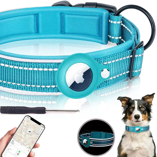 Reflective Dog Collar for Apple AirTag – Waterproof Pet Collar with Anti-Lost Tracker Holder, Secure & Adjustable Positioning Collar for Dogs & Cats