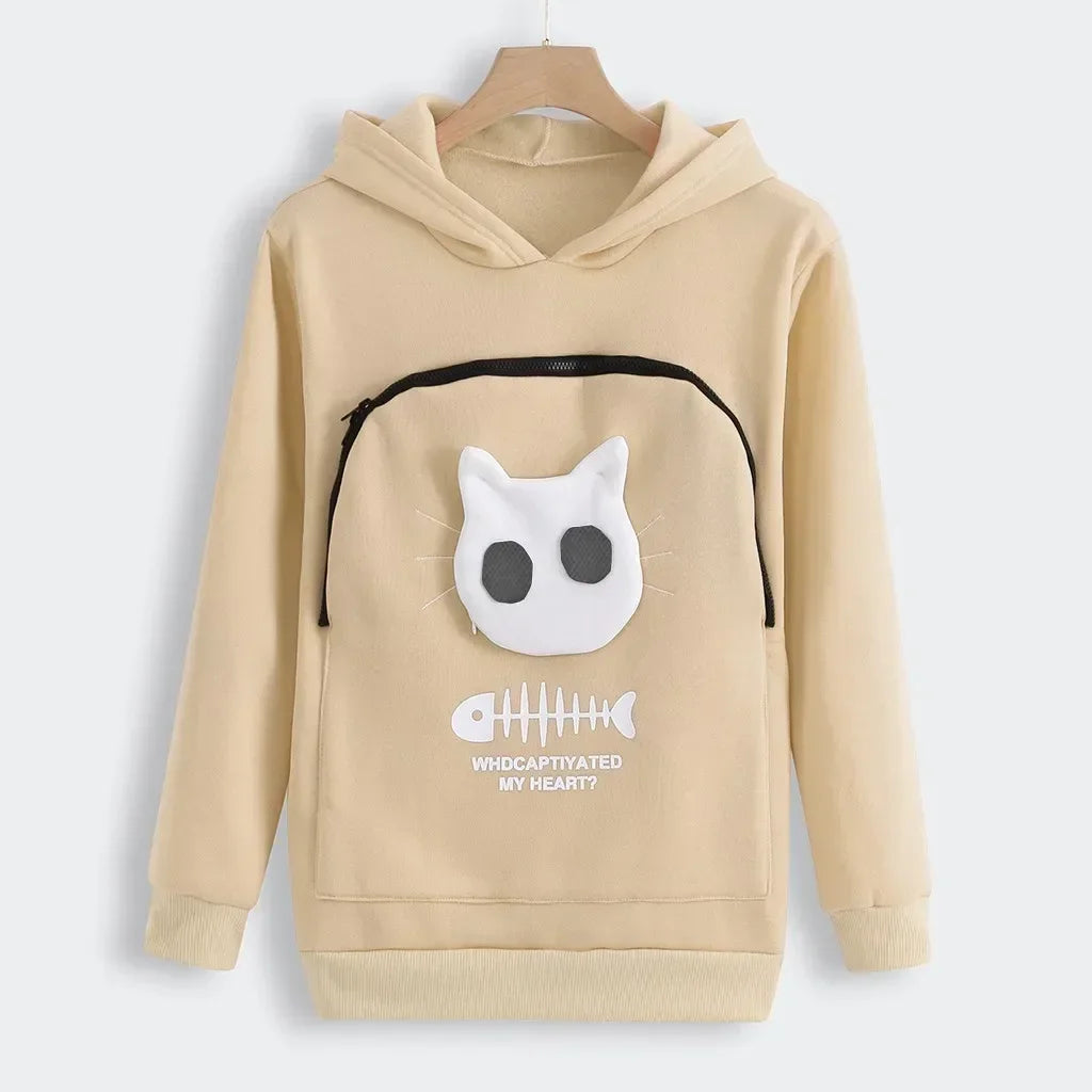 Cat Lover Hoodie – Cozy Kangaroo Pocket Pullover with Dog Paw Print & Cute Animal Ears Sweatshirt