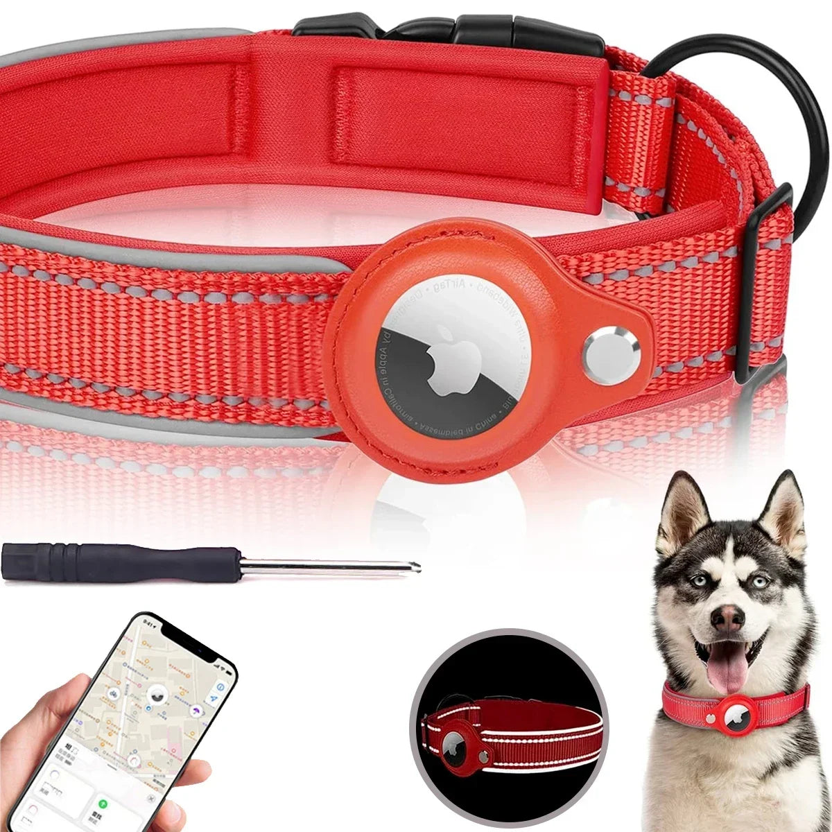 Reflective Dog Collar for Apple AirTag – Waterproof Pet Collar with Anti-Lost Tracker Holder, Secure & Adjustable Positioning Collar for Dogs & Cats