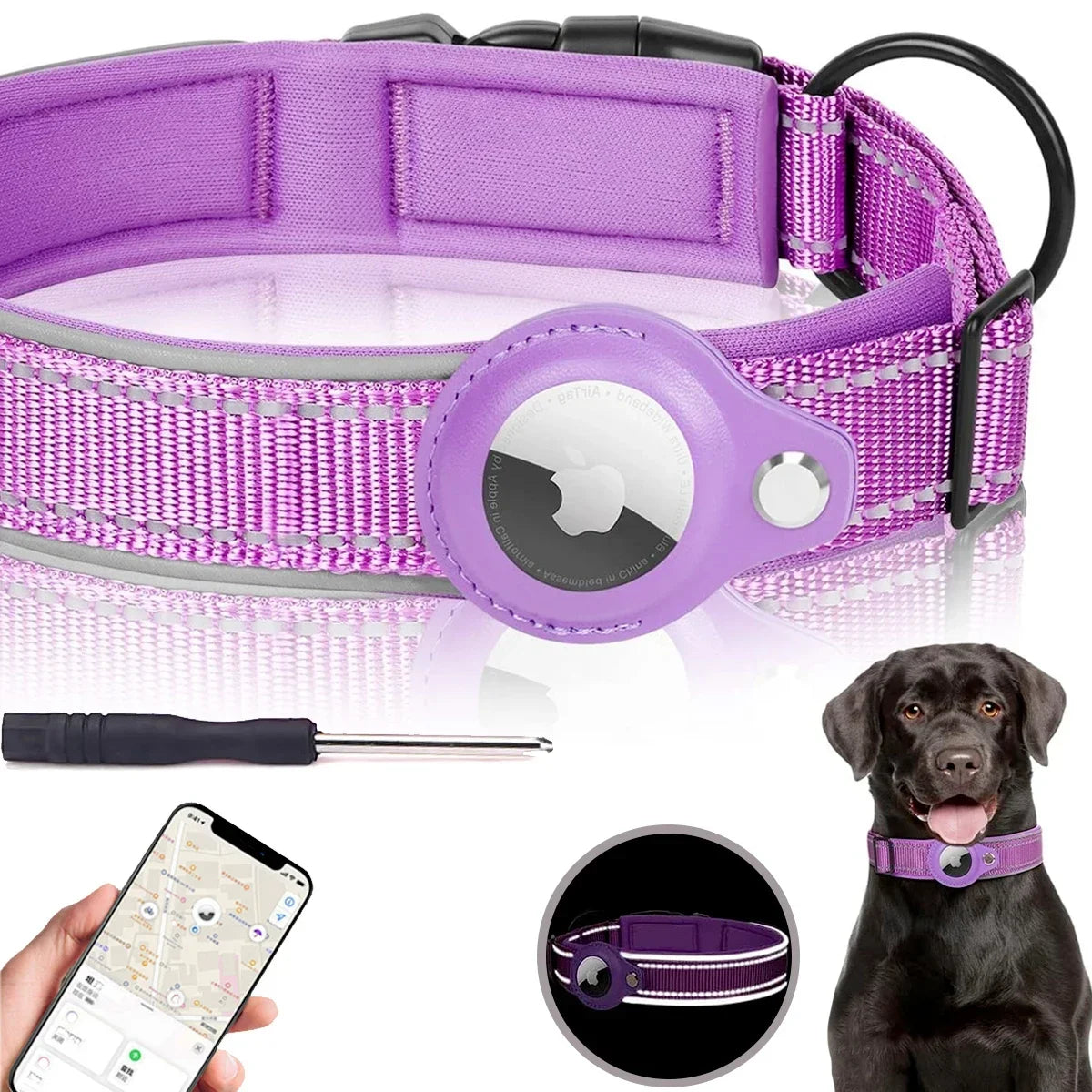 Reflective Dog Collar for Apple AirTag – Waterproof Pet Collar with Anti-Lost Tracker Holder, Secure & Adjustable Positioning Collar for Dogs & Cats