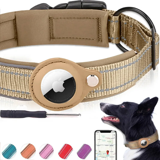Reflective Dog Collar for Apple AirTag – Waterproof Pet Collar with Anti-Lost Tracker Holder, Secure & Adjustable Positioning Collar for Dogs & Cats