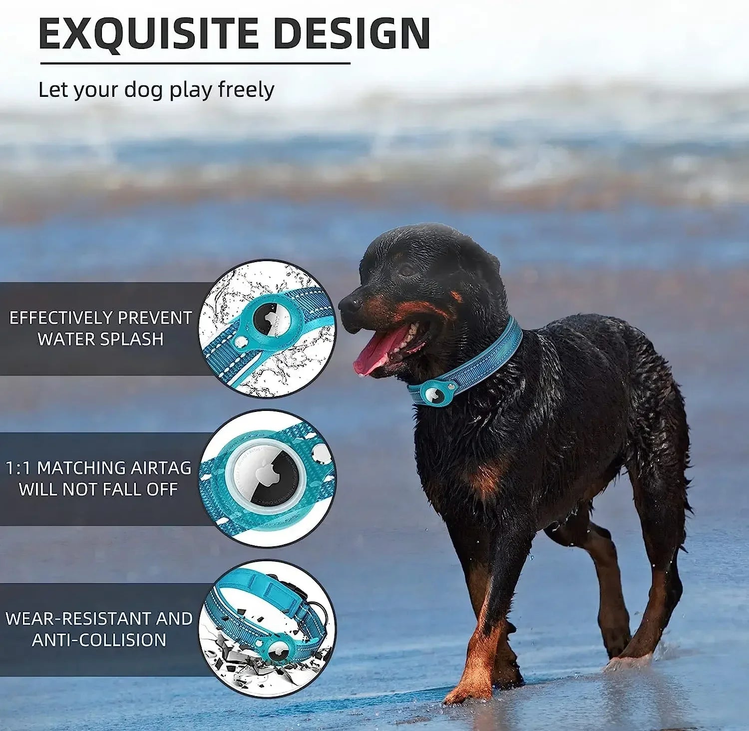 Reflective Dog Collar for Apple AirTag – Waterproof Pet Collar with Anti-Lost Tracker Holder, Secure & Adjustable Positioning Collar for Dogs & Cats