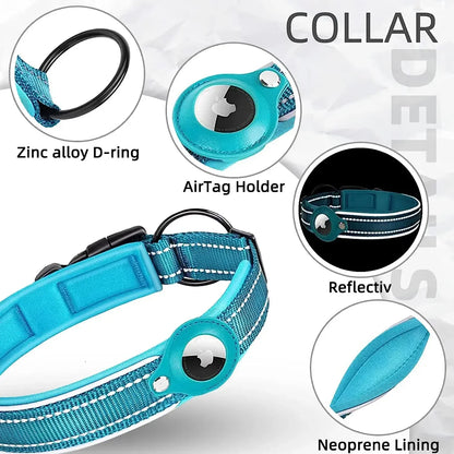 Reflective Dog Collar for Apple AirTag – Waterproof Pet Collar with Anti-Lost Tracker Holder, Secure & Adjustable Positioning Collar for Dogs & Cats