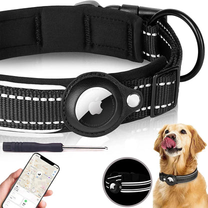 Reflective Dog Collar for Apple AirTag – Waterproof Pet Collar with Anti-Lost Tracker Holder, Secure & Adjustable Positioning Collar for Dogs & Cats