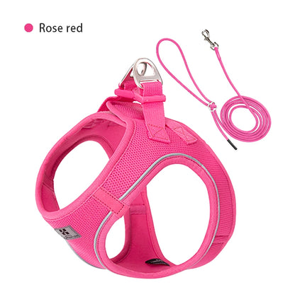 Dog Harness and Leash Set – Adjustable Reflective Pet Vest for Small & Medium Dogs, Puppies and Cats – Comfortable No-Pull Harness for Outdoor Walking (Chihuahua, Yorkie, French Bulldog)